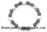 CGB8153 8mm black labradorite, matte white howlite & hematite power beads bracelet