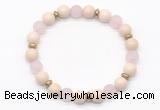 CGB8154 8mm white fossil jasper, matte rose quartz & hematite power beads bracelet