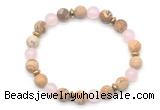 CGB8155 8mm matte picture jasper, rose quartz & hematite power beads bracelet