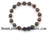 CGB8166 8mm red tiger eye & black lava beaded stretchy bracelets