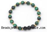 CGB8168 8mm green tiger eye & black lava beaded stretchy bracelets