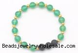 CGB8170 8mm green agate & black lava beaded stretchy bracelets