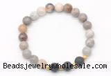 CGB8173 8mm bamboo leaf agate & black lava beaded stretchy bracelets