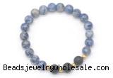 CGB8179 8mm blue spot stone & black lava beaded stretchy bracelets