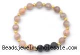 CGB8180 8mm sunstone & black lava beaded stretchy bracelets