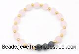 CGB8182 8mm matte rose quartz & black lava beaded stretchy bracelets