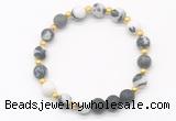 CGB8195 8mm matte black white jasper & black lava beaded stretchy bracelets