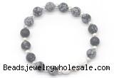 CGB8211 8mm matte snowflake obsidian & white lava beaded stretchy bracelets