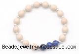 CGB8234 8mm white fossil jasper & lapis lazuli beaded stretchy bracelets