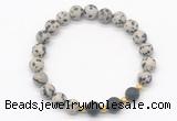 CGB8236 8mm dalmatian jasper & matte black agate beaded stretchy bracelets