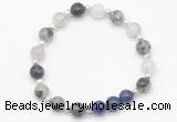 CGB8251 8mm black rutilated quartz & lapis lazuli beaded stretchy bracelets