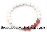 CGB8270 8mm white lava & red agate beaded mala stretchy bracelets