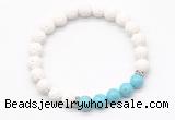 CGB8276 8mm white lava & blue howlite beaded mala stretchy bracelets
