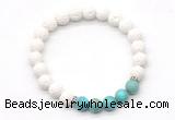 CGB8277 8mm white lava & blue sea sediment jasper beaded mala stretchy bracelets