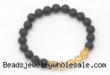 CGB8285 8mm black lava & citrine beaded mala stretchy bracelets