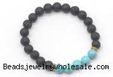 CGB8289 8mm black lava & blue howlite beaded mala stretchy bracelets