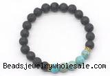 CGB8290 8mm black lava & blue sea sediment jasper beaded mala stretchy bracelets