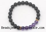 CGB8292 8mm black lava & amethyst beaded mala stretchy bracelets