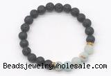 CGB8293 8mm black lava & matte amazonite beaded mala stretchy bracelets