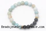 CGB8295 8mm matte amazonite & black lava beaded mala stretchy bracelets