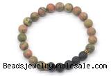 CGB8296 8mm matte unakite & black lava beaded mala stretchy bracelets