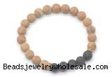 CGB8297 8mm matte wooden jasper & black lava beaded mala stretchy bracelets