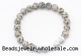 CGB8298 8mm matte dalmatian jasper & matte white howlite beaded mala stretchy bracelets