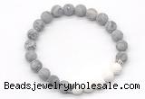 CGB8299 8mm matte grey picture jasper & white lava beaded mala stretchy bracelets