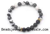 CGB8300 8mm matte black white jasper & black lava beaded mala stretchy bracelets