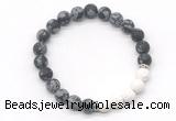 CGB8301 8mm matte snowflake obsidian & white lava beaded mala stretchy bracelets