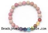 CGB8307 8mm matte pink wooden jasper 7 chakra beaded mala stretchy bracelets