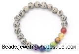 CGB8309 8mm matte dalmatian jasper 7 chakra beaded mala stretchy bracelets