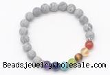 CGB8310 8mm matte grey picture jasper 7 chakra beaded mala stretchy bracelets