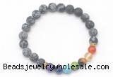 CGB8312 8mm matte snowflake obsidian 7 chakra beaded mala stretchy bracelets