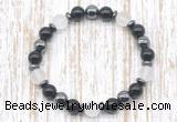 CGB8320 8mm matte white crystal, black onyx & hematite energy bracelet