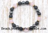 CGB8321 8mm matte rose quartz, black onyx & hematite energy bracelet