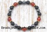 CGB8341 8mm red agate, black onyx & hematite energy bracelet