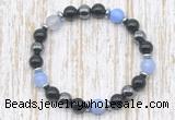 CGB8345 8mm blue banded agate, black onyx & hematite energy bracelet