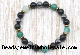 CGB8346 8mm green banded agate, black onyx & hematite energy bracelet