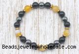 CGB8347 8mm yellow banded agate, black onyx & hematite energy bracelet