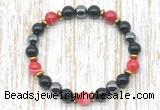 CGB8348 8mm red banded agate, black onyx & hematite energy bracelet