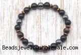 CGB8363 8mm red tiger eye, black onyx & hematite energy bracelet