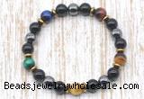 CGB8368 8mm colorful tiger eye, black onyx & hematite energy bracelet