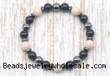 CGB8370 8mm white fossil jasper, black onyx & hematite energy bracelet