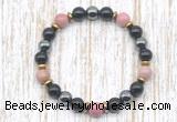 CGB8371 8mm pink wooden jasper, black onyx & hematite energy bracelet