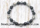 CGB8374 8mm dalmatian jasper, black onyx & hematite energy bracelet