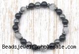 CGB8400 8mm black rutilated quartz, black onyx & hematite energy bracelet