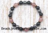 CGB8406 8mm strawberry quartz, black onyx & hematite energy bracelet