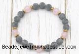 CGB8422 8mm matte black labradorite, rose quartz & hematite power beads bracelet