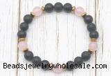 CGB8423 8mm matte black onyx, rose quartz & hematite power beads bracelet